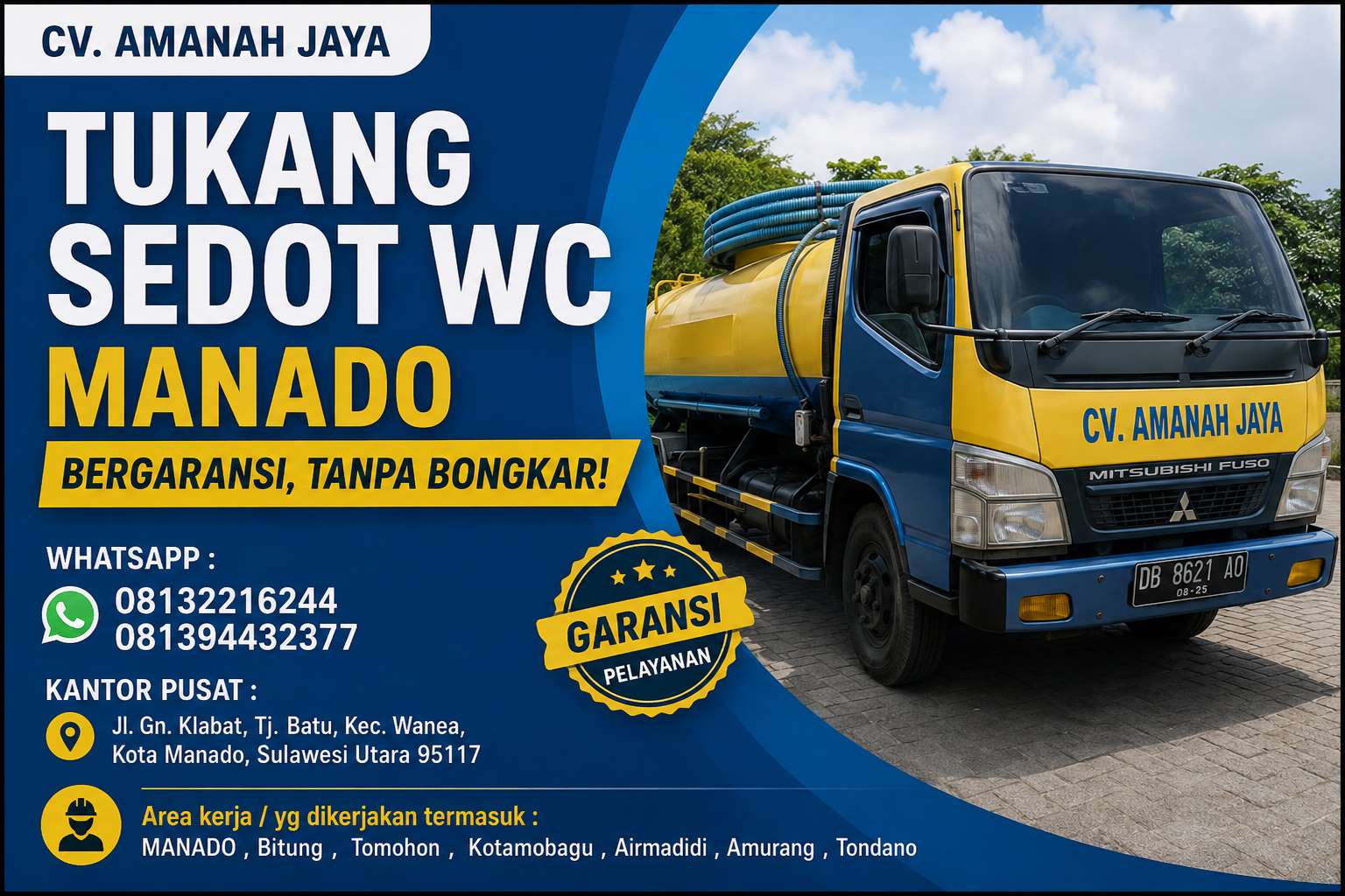 Tukang Sedot WC Manado Bergaransi, Tanpa Bongkar!